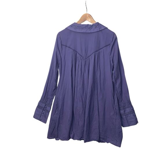 Free People Embroidered Bohemian Western Babydoll Mini Dress Periwinkle Sz M - Picture 5 of 13